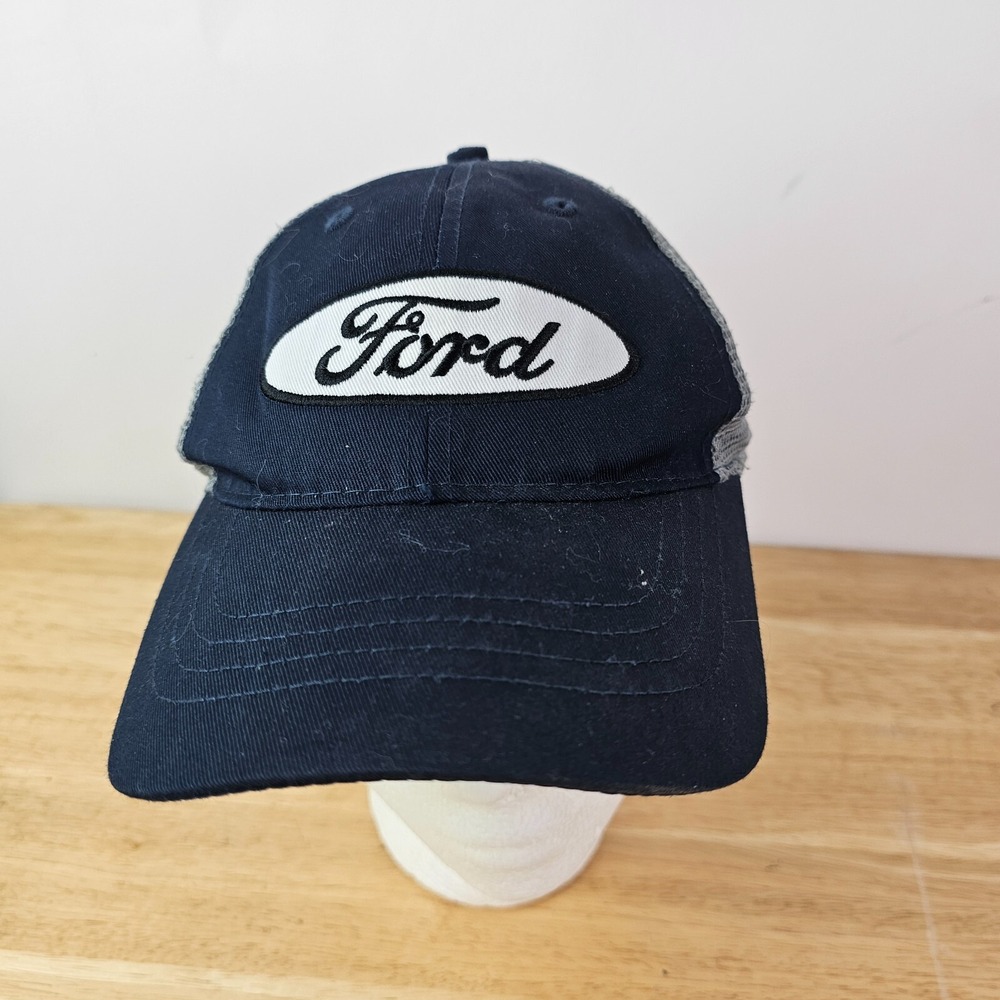 Ford Trucker Hat Navy‎ Blue Gray Mesh Snapback Adult Cap Distressed Infinity